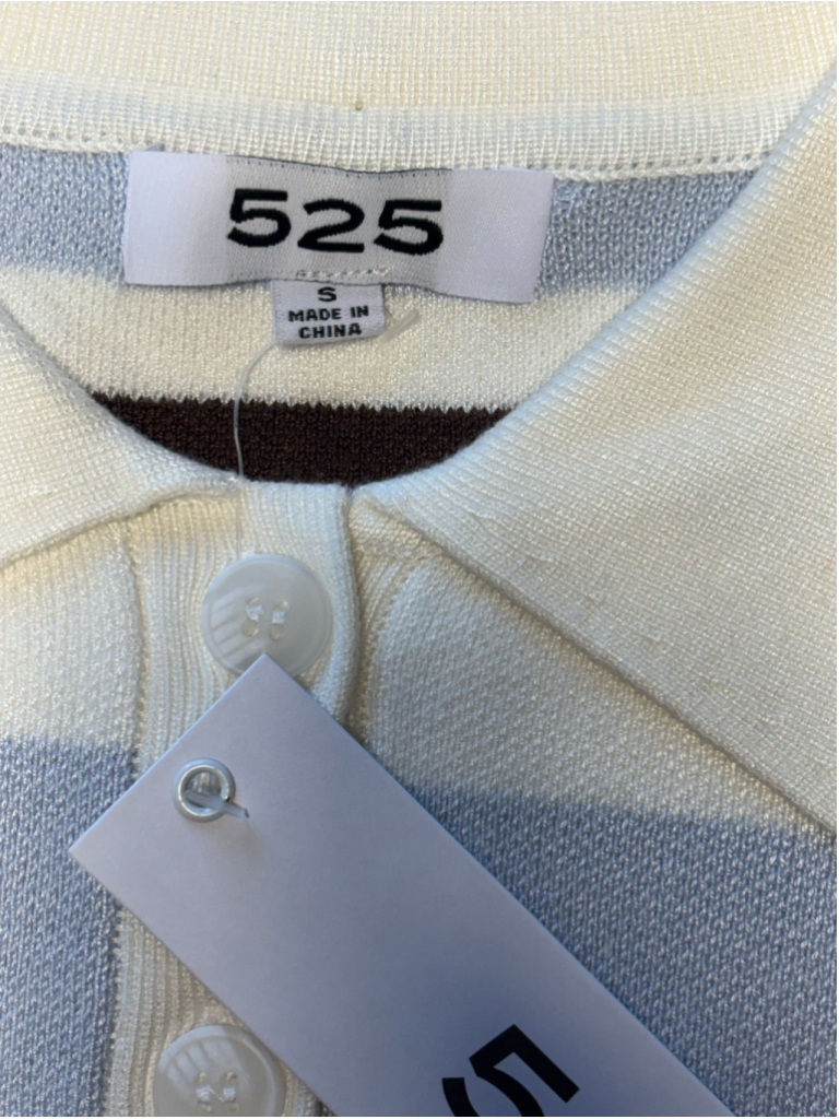 525 America Cropped Long Sleeve Rugby Polo Sweater Striped Blue White Small Nwt — image 5 of 6
